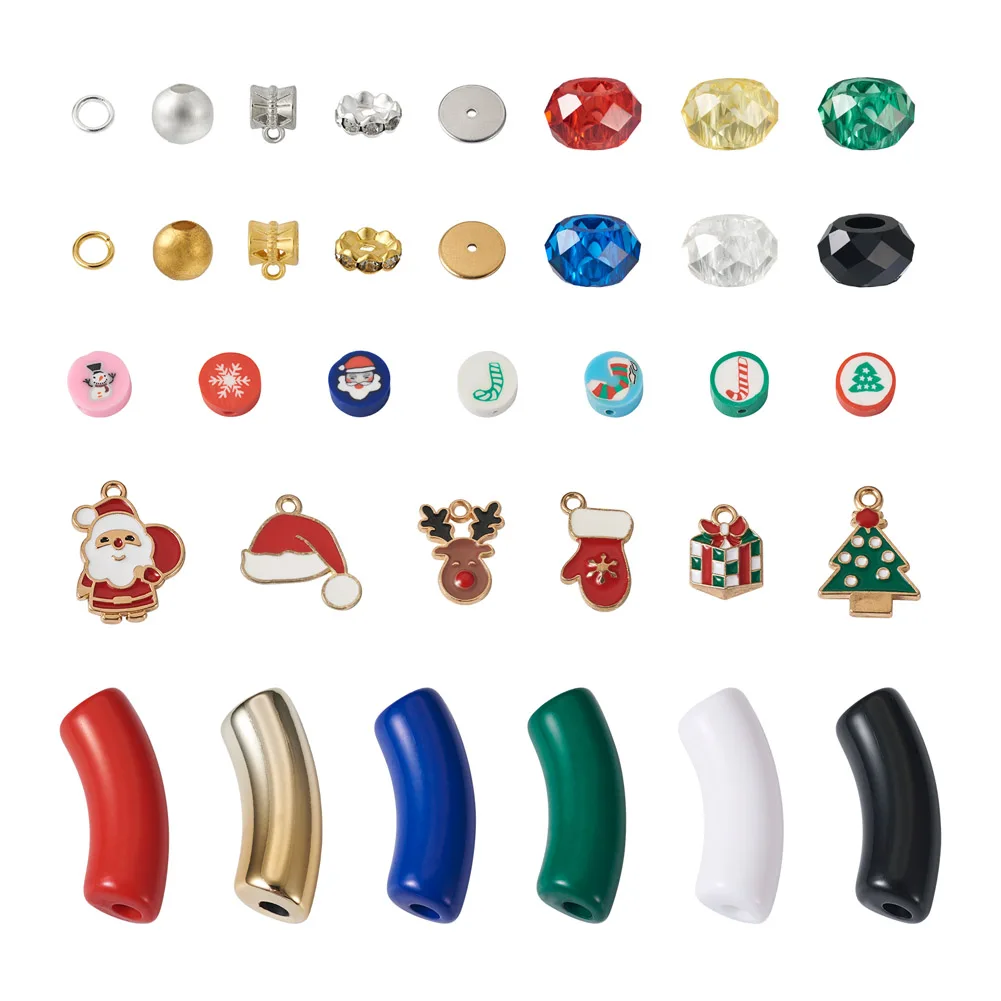Kissitty 1 Box Mixed Color DIY Christmas Jewelry Making Finding Kits Including Acrylic Tube Beads Enamel Pendants For Jewelry