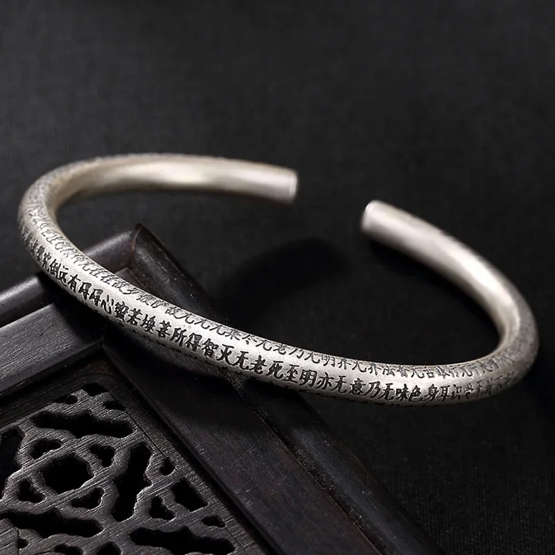 

UMQ 999 Pure Silver Sutra Buddhism Bangles for Women Mother Lover Gift Fashion Jewelry Accessories Bracelet