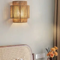 Retro Rattan Weaving Wall Lamp Shade LED E27 Chinese Design Hemp Rope Wall Sconces for Home Living Room Decor Lighting Fixtures 1