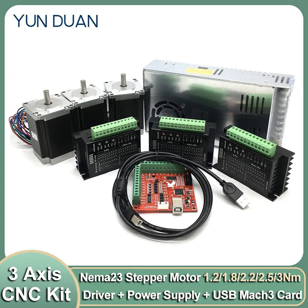 3Axis Nema23 Stepper Motor 3Nm L112mm 5Axis Board Power Supply CNC Router Kit 