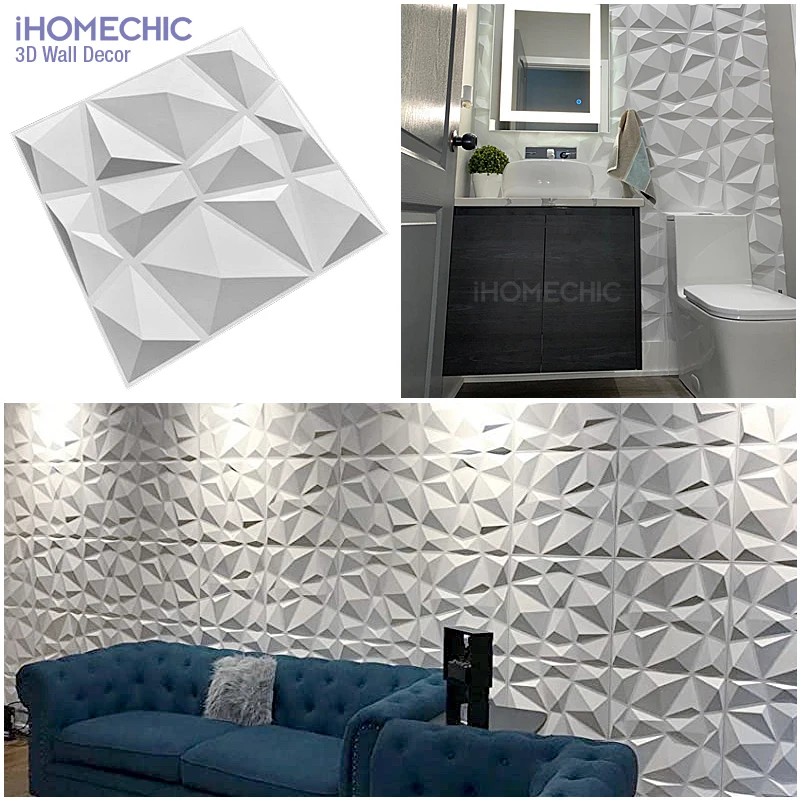 Panel de pared decorativo 3D de 30cm, diseño de diamante ondulado, no autoadhesivo, azulejo de plástico, pegatina de pared 3D, papel de pared para sala de estar y baño