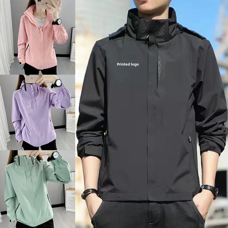 Outdoor Windproof Waterproof Climbing Jacket Thin Single-layer Men's Women's Workwear Raincoat Printed Jacket For Hiking camping jacket