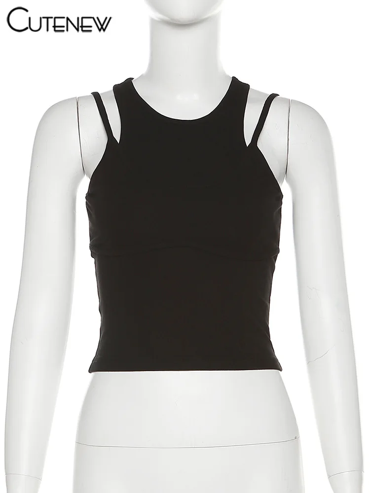 Y2K Suspender Sexy Patchwork Tank Top Women Summer Camisole Sleeveless Slim Vest Casual Solid Lady Streetwear New