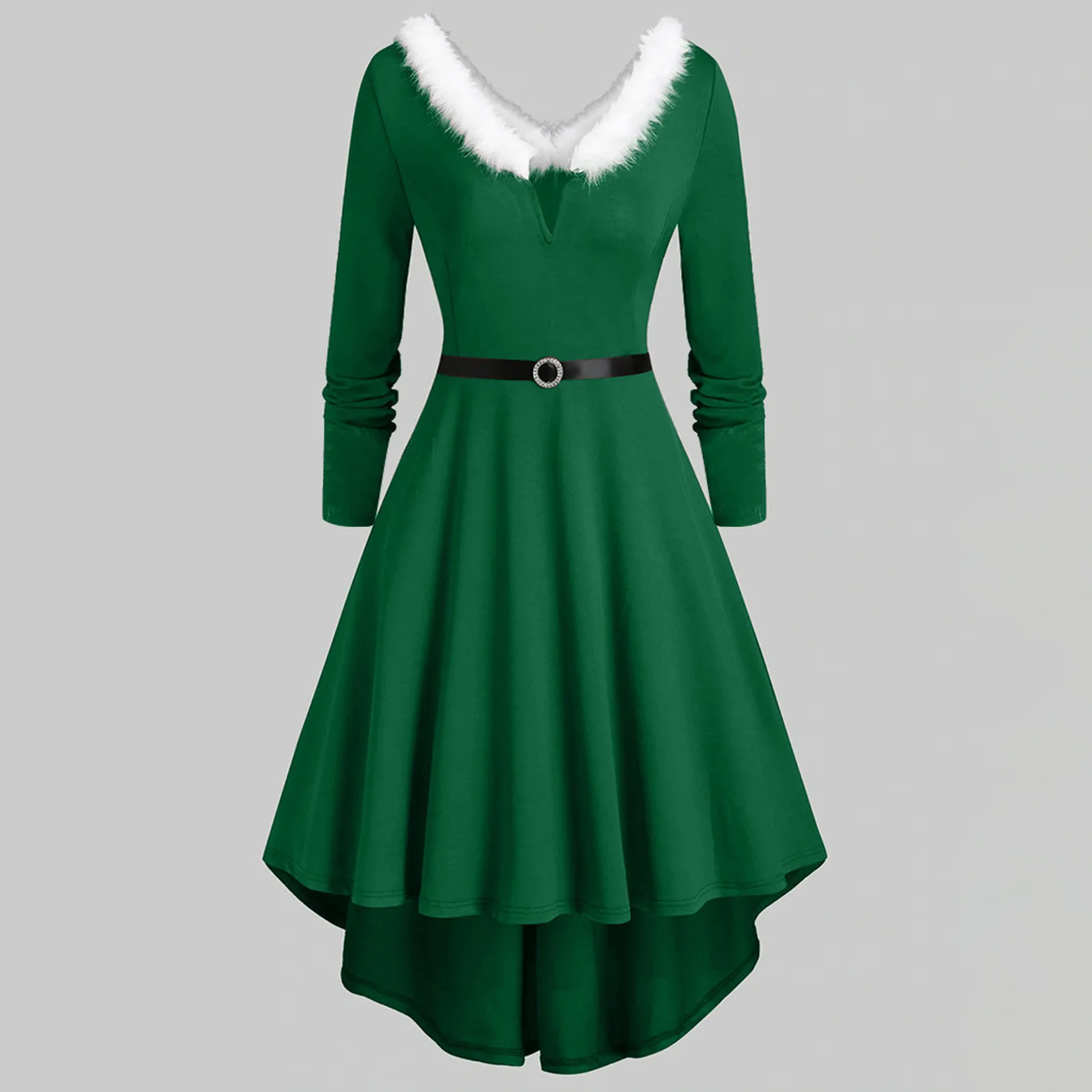 V-Neck Plush Christmas Women'S Dresses Long Sleeve Party Dress Elegant  Ladies Red Vestidos Autumn Winter High Waist A-Line Dress - AliExpress  200000345