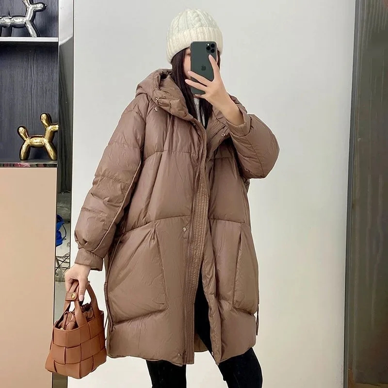 2023 New Women Down Jacket Winter Coat Female Mid Length Version Parkas Loose Large Size Thick Warm Outwear Hooded Overcoat