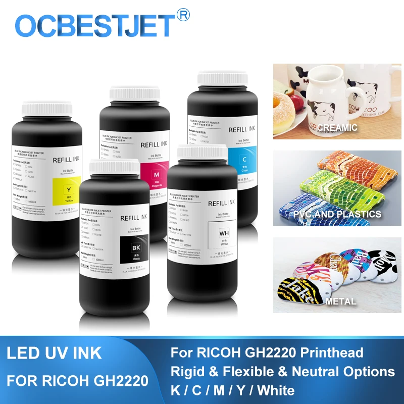 5×1000ml Led Curable Uv Ink For Ricoh Gh2220 Industrial Inkjet
