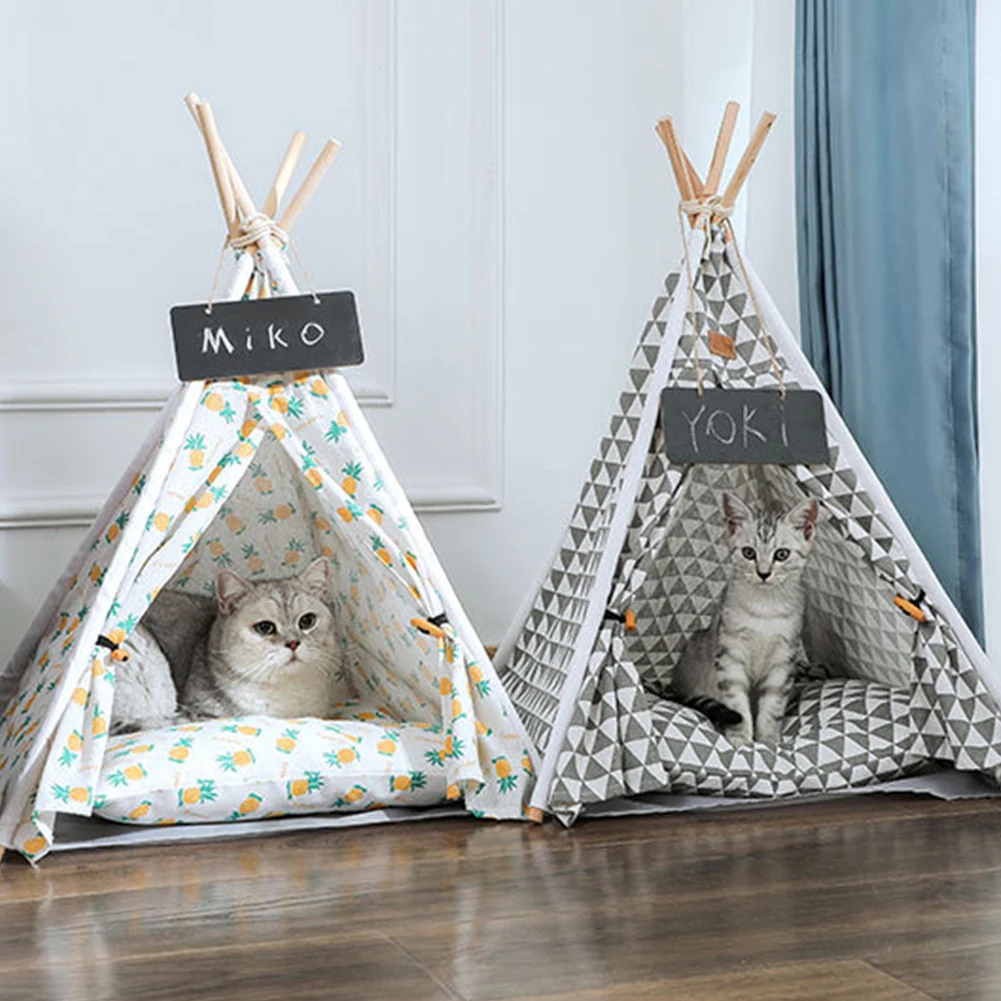 Tenda para animais de estimação casa cama do cão portátil removível lavável teepee filhote de cachorro gato indoor ao ar livre canis caverna com almofada e blackboard - 100 coisas lindas para a casa