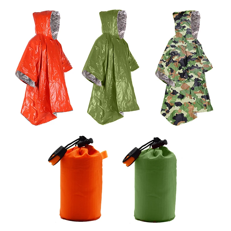 Emergency Water Proof Raincoat Aluminum Film Disposable Poncho Cold Insulation Rainwear Blankets Survival Tool Camping Equipment