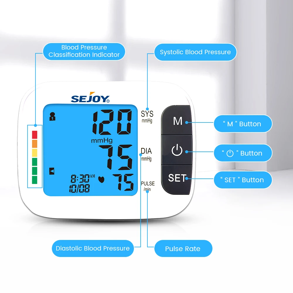 Digital Upper Arm Blood Pressure Monitor Equipment Automatic Sphygmomanometer Medical Portable Tonometer Tensiometer Heart Rate