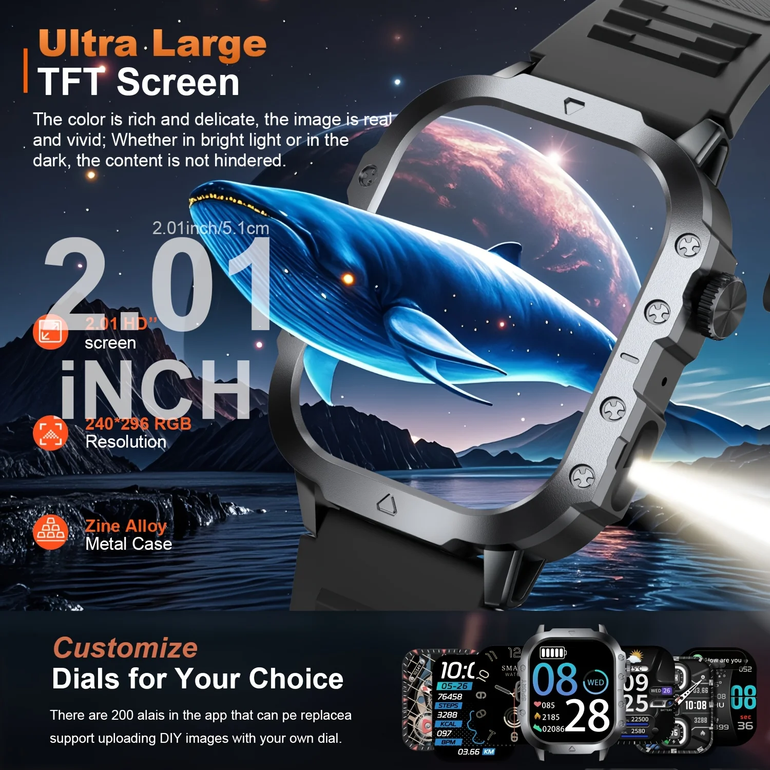 2026 New Sports Smartwatch Bluetooth Calling LED Flashlight Sleep Monitoring Fitness Tracking Men's 2026 New Smartwatch 2