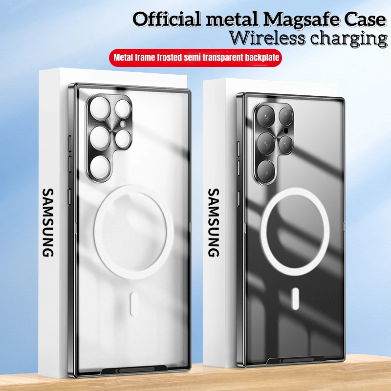 

2022 NEW Magnetic Magsafe case For Samsung Galaxy S22 S21 Ultra Metal aluminium alloy Glass frosted protective ultra-thin cover