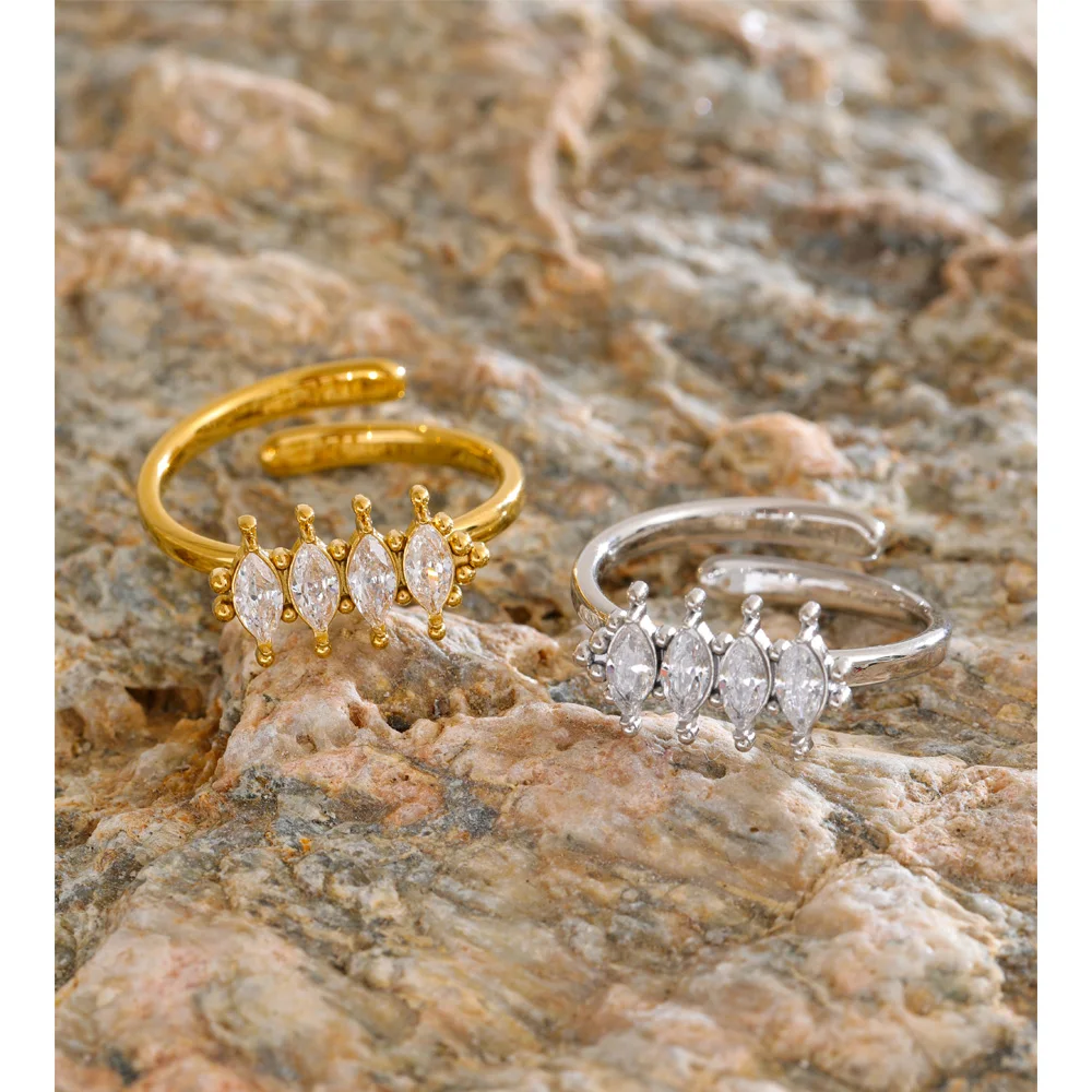 Yhpup Stainless Steel Cubic Zirconia Adjustable Ring Gold & Platinum PVD Plated Fashion Shiny Finger Jewelry Gift Wholesale 5