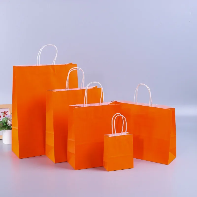 thumbnail image 1 of Bolsas de regalo de papel Kraft con asas, 10/20/30/50 unidades, para compras, manualidades, color marrón y blanco, para fiestas, suministros navideños, 1 of 5