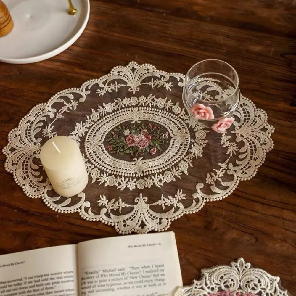 European Oval Lace Embroidered Retro Table Mat and Coaster