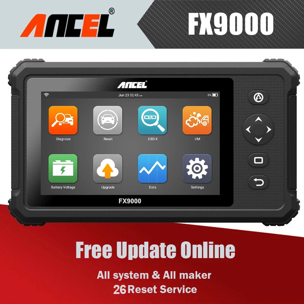 Ancel 자동차 진단 도구 전문 모든 시스템 ABS 오일 IMMO 26 리셋 코드 리더 ODB OBD 2 자동차 스캐너, FX9000 OBD2