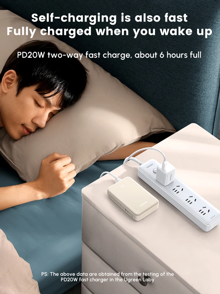 UGREEN 20000mAh 파워 뱅크 양방향 고속 충전 모바일 보조 배터리 (USB-C 포트 1개, USB-A 포트 1개 포함)