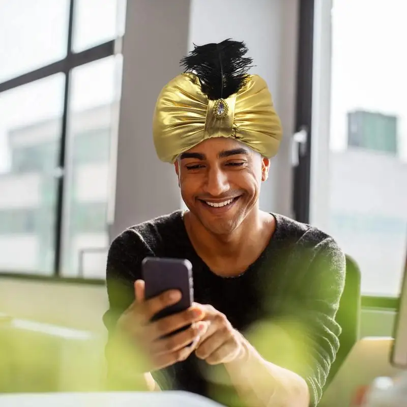 Cappello Aladdin Sultan Per Bambini - Turbante Rosso Con Piume E Perle - Foto 12