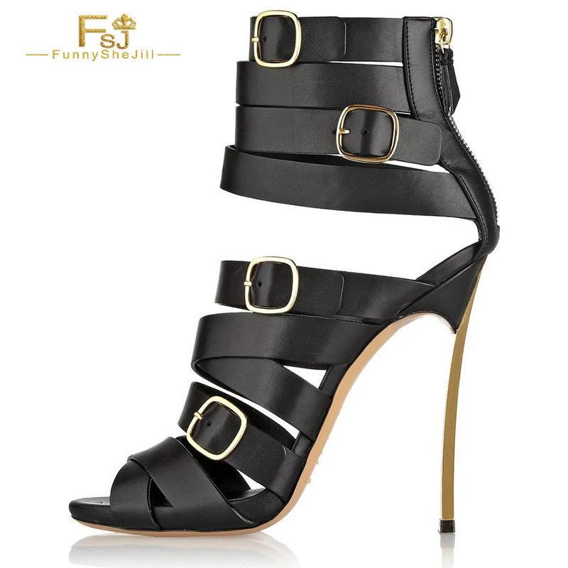 

Black open-toe stiletto heels with women's stiletto openwork buckle