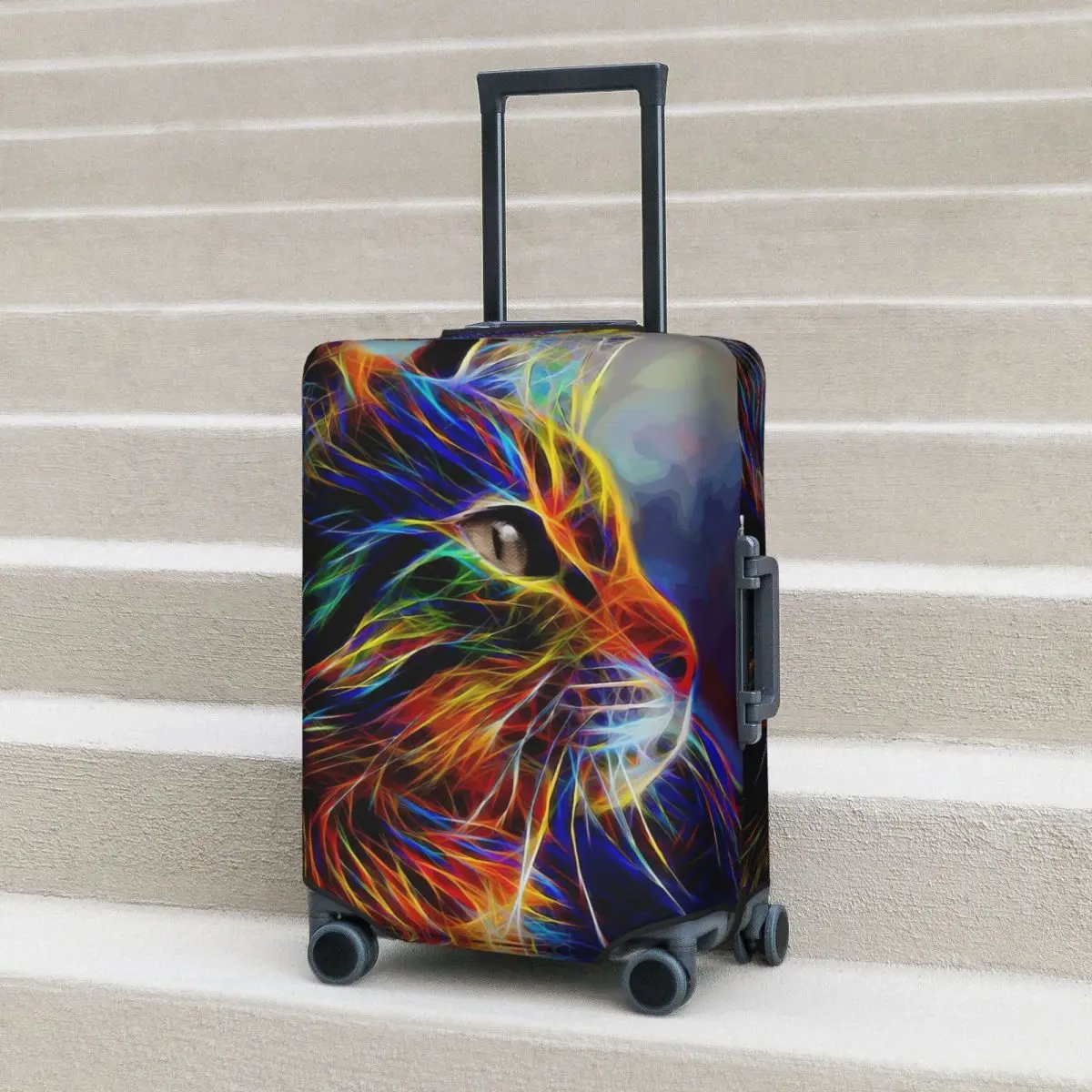 

Funny Neon Cat Suitcase Cover Animals Business Holiday Elastic Luggage Accesories Protector