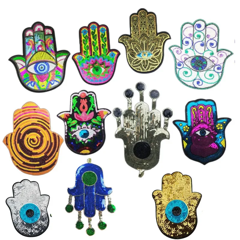 

Sequins Embroidered Patch Fashion Elements Cartoon Eyes Palms Patch DIY Embroidered Applique Decoration Repair Iron on Patches