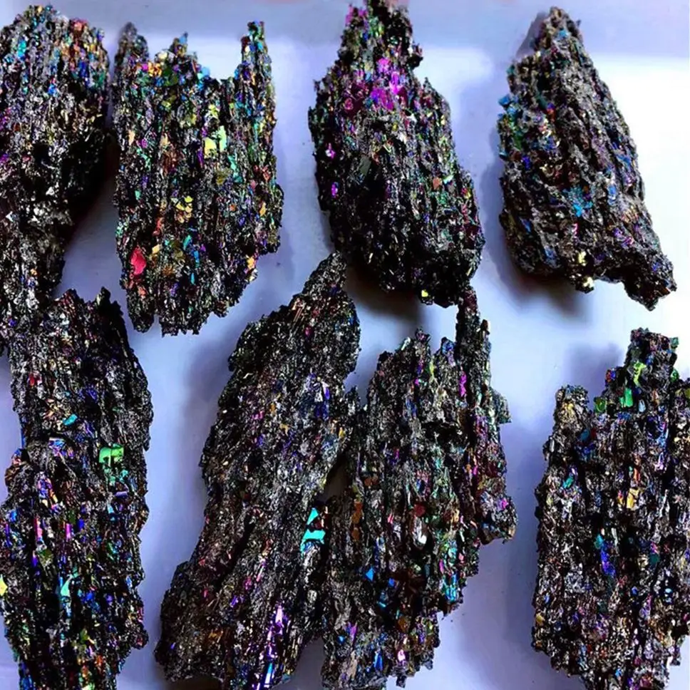 Colorful Carborundum Natural Stone Specimen Silicon Carbide Black Quartz Crystal Mineral Sample Home Decor Gifts Collectibles 6