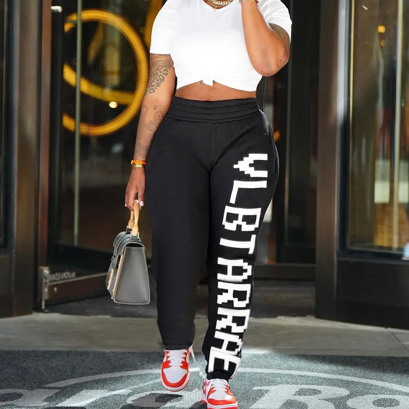 

Autumn and Winter Casual Pants Street Buttocks Bundle Foot Thickening Warm Letter Print Sweatpants