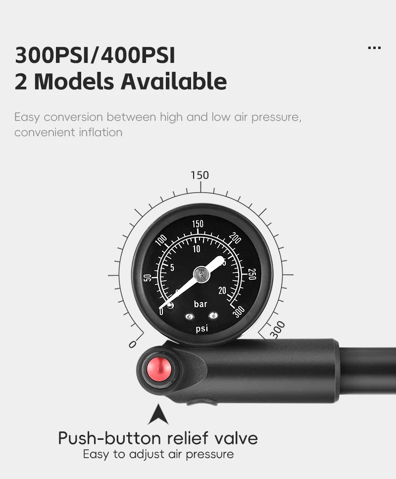 WEST BIKING 400PSI Fahrrad Luftpumpe Hochdruck MTB Fahrrad Schock Pumpe Mit Manometer Schrader Ventil für Vorderradgabel Hinterradaufhängung – Detail 6