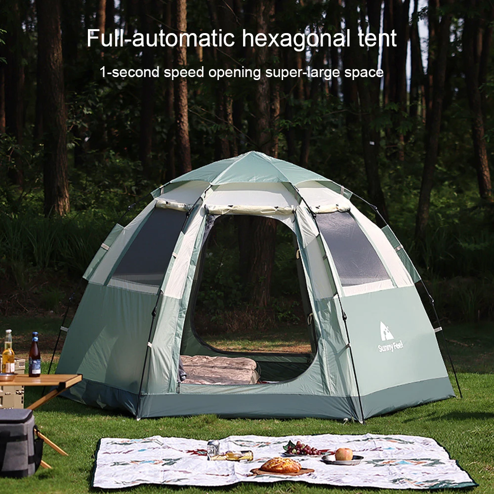 

Outdoor Camping Hexagonal Mushroom Tent Quick Open 3-4 Person Family UV Mountaineering Car Self Driving Awning 260x260x150cm