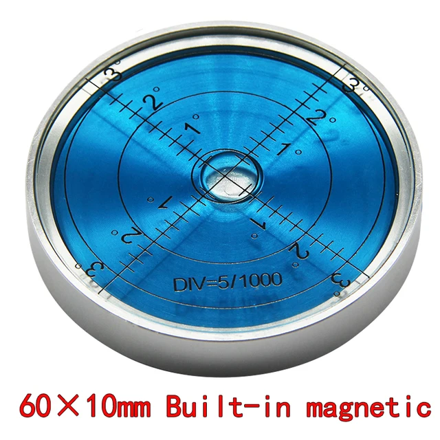 magnetic spirit levelmetal horizontal bubble high precision level bubble round levelmagnetic spirit 60*10mm Silver blue magnet