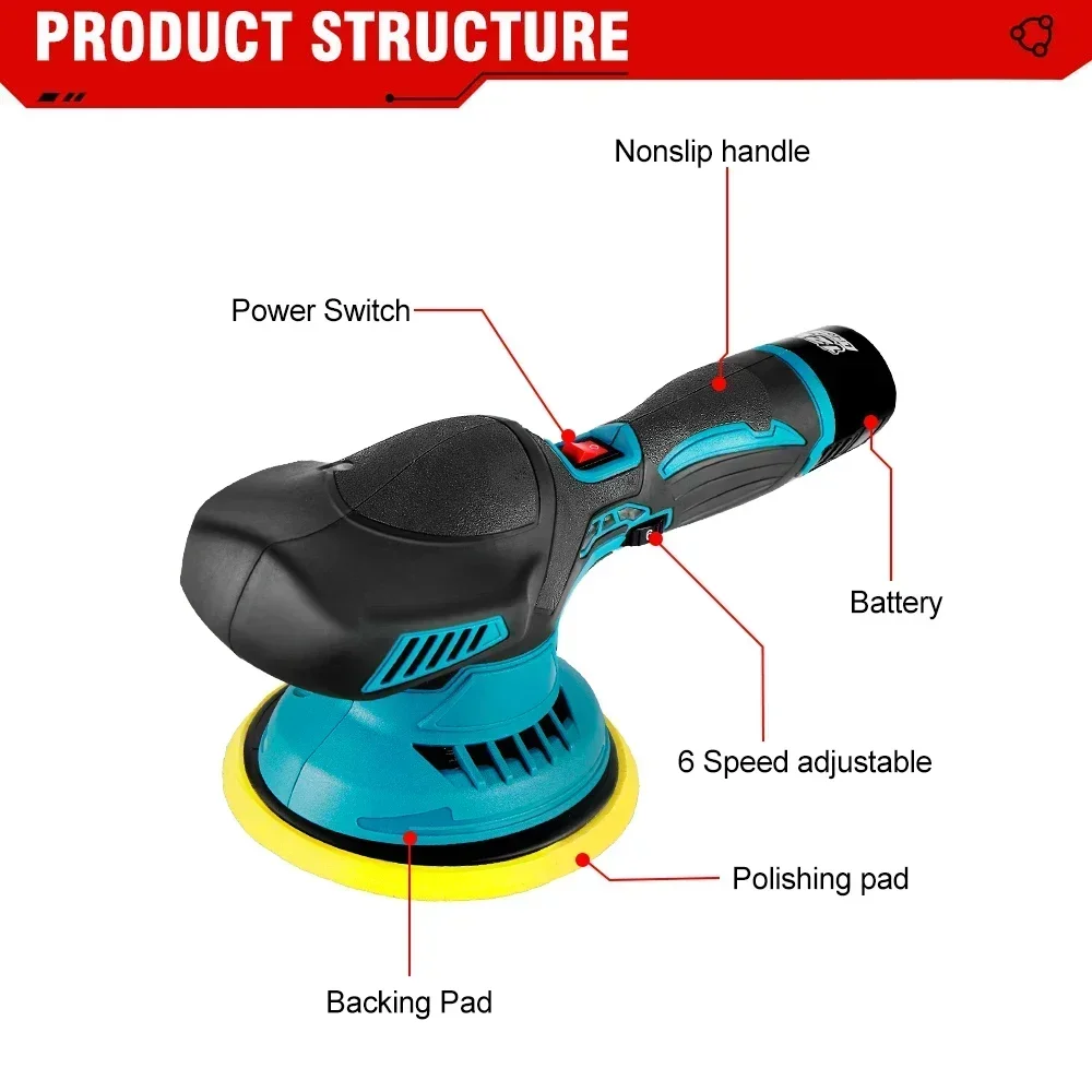 6000RPM Cordless Mini Polisher Car Polishing Machine 12V Electric Cars Polish Machines Adjustment 6Speeds Auto Detailing Tool 3