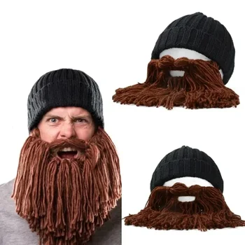 Winter Wool Mustache Knitted Hats Wig Beard Beanies