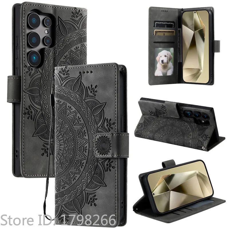 Luxury Leather Flip Cover Wallet Phone Case with Embossed Design