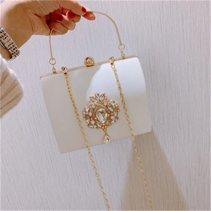 New Luxury Design Boxed Evening Bag Velvet Retro Square Handbag Female Diamond Clutch Bag Gold Wedding Party Purse