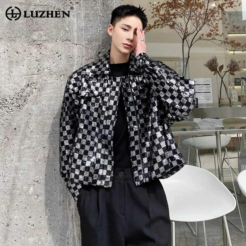 

LUZHEN Design Niche Elegant Plaid Reflect Light Casual Fashion Jacket Men's 2024 Trendy Handsome Original Coat Clothes 6bdbf8