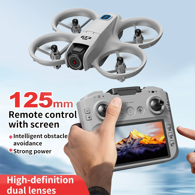 Gros plan sur la double caméra du GT3 MAX Mini Drone Pliable 8K avec capteurs GPS visibles
