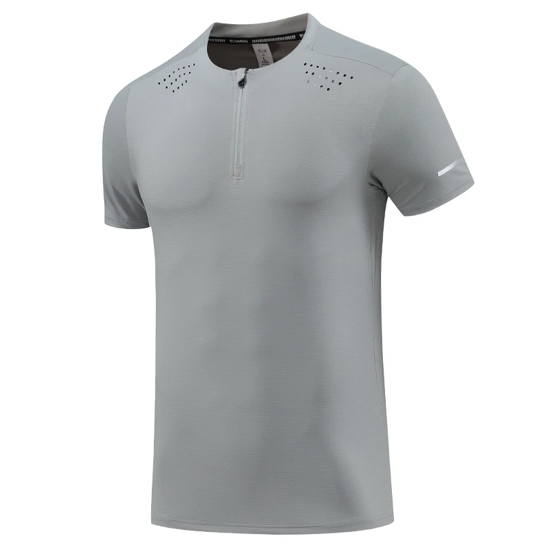 

Fashion Running Shirt Men Breathable Half Zipper O Neck Quick Dry Training Tee Workout Outdoor Reflective Short Sleeves