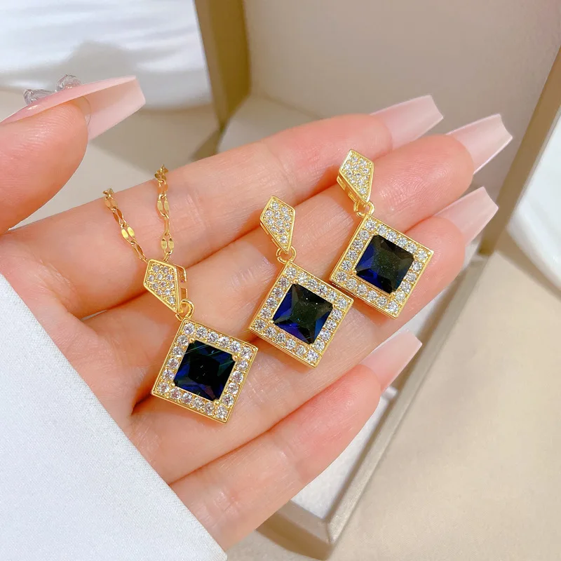 Geometry Square Necklace Earrings Bracelet Jewelry Set Ladies Jewelry Bridal Accessory Set jewelry sets jewelry set