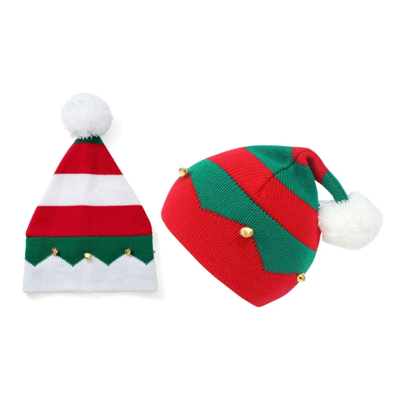 

Christmas BellHat Novelty Decoration Striped Hat with Plush Pom Unisex Knit Hat DXAA