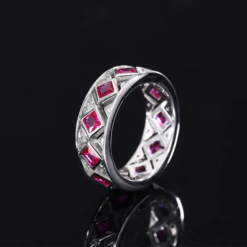 New S925 Silver European and American Red Treasure Full Diamond Luxury Set Ring Closed Ring Jewelry Wholesale