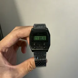 Retro - Inspired Square Digital Watch with Multifunctional Timer and Date Display (Black green)