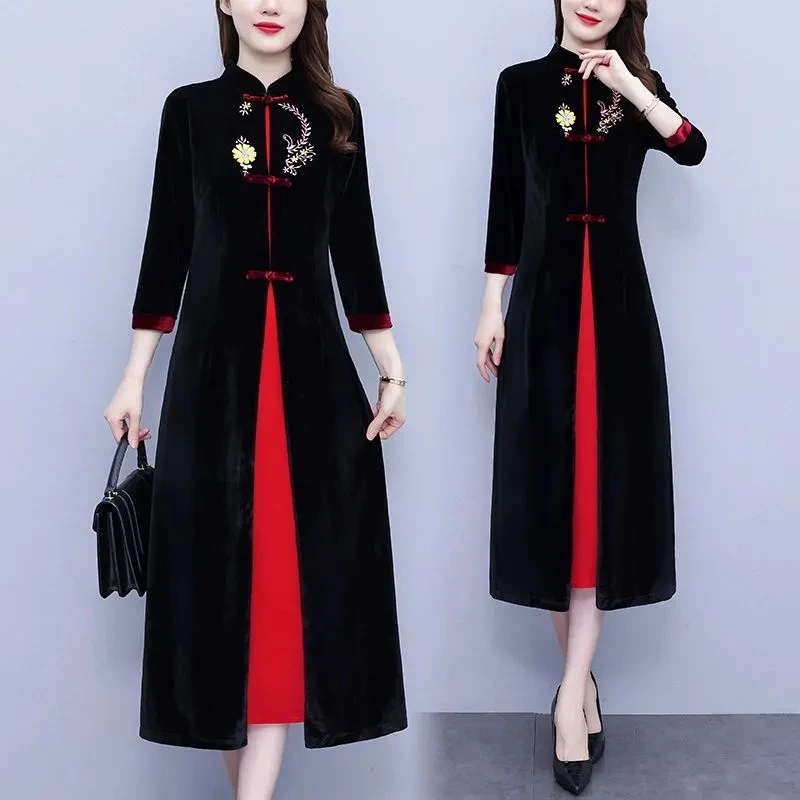 Imitate Real Velvet Dress Early Autumn 2022 New Large Women's Gold Velvet  Brand High-end Long Sleeve Dress Plus Size L-5XL - AliExpress