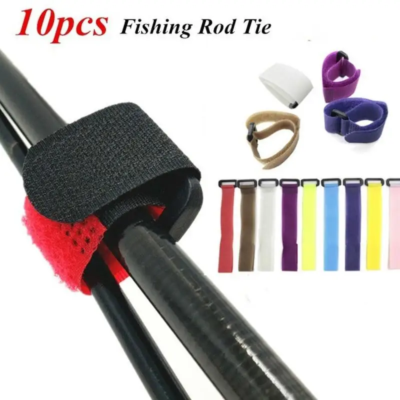 10Pc Fishing Rod Velcro Strap Double-sided Anti Slip Self-adhesive Fishing Rod Binding Strap Reusable Outdoor Fixed Buckle Strap