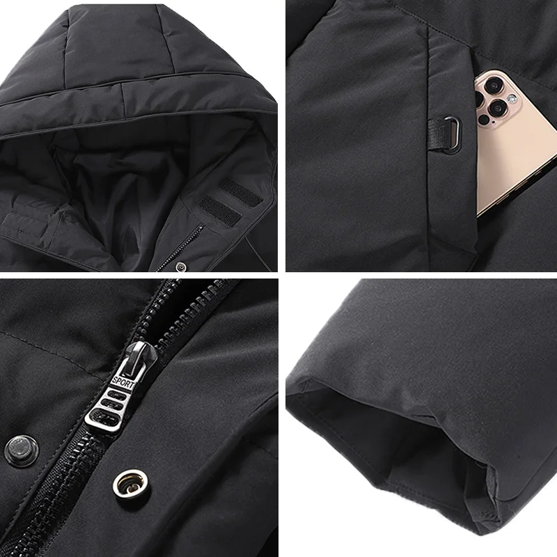 Winter Long Down Jacket Oversize Men Green Casual Loose Velvet Hooded Fur Collar Warm Cotton Quilted Coat Male Black Parkas  8XL