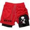 Men Anime Double Layer Shorts Gym Workout Printed Sports Multi-Performance Training Quick-Drying Jogging Pants Towel Pants M-3XL 4