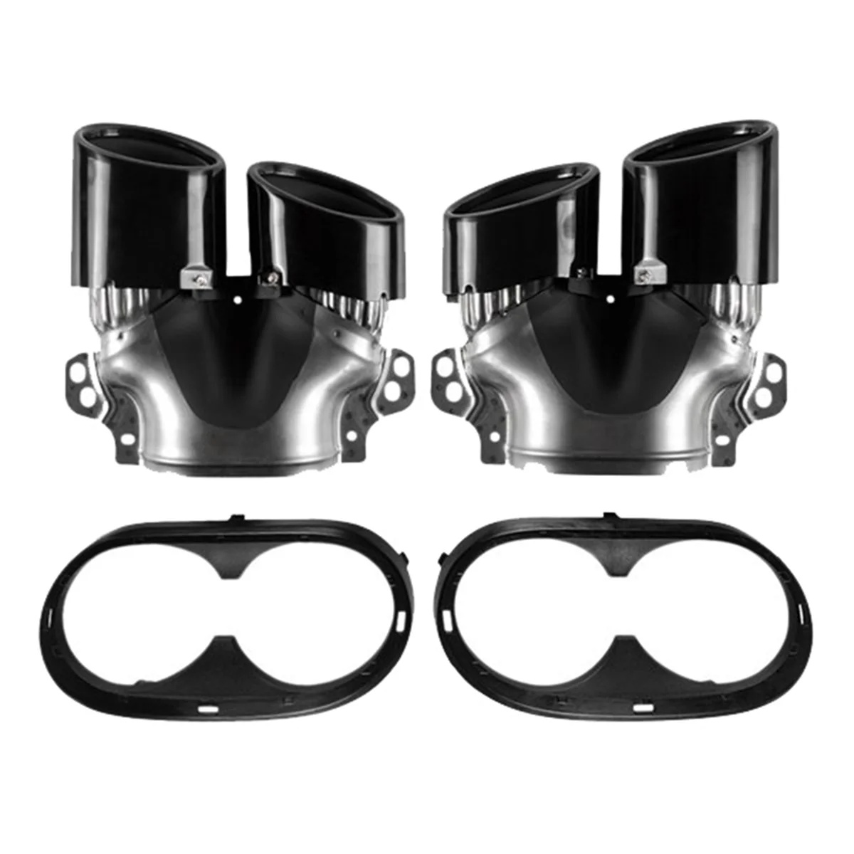 Car Rear Bumper Turbo Muffler Exhaust Tips Pipe 4 Exits for W177 A35 + Tail Pipes Trim Frame
