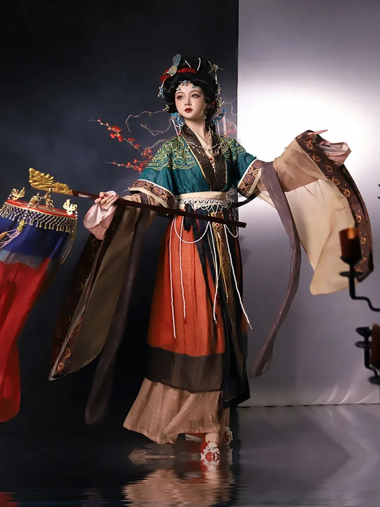 

Chinese Hanfu Dress Women Vintage Traditional Carnival&Halloween Cosplay Costume 2023 Summer Green&Red Embroidery Hanfu Dress