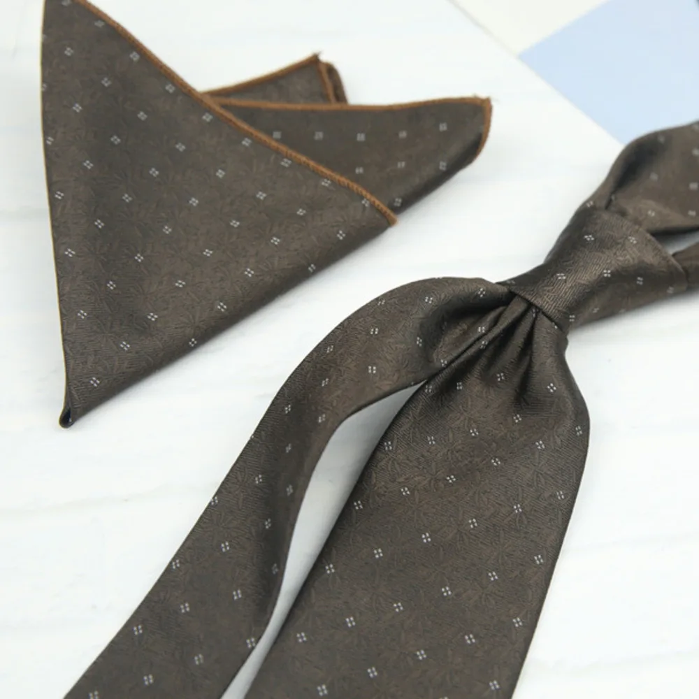 2pcs Neck Ties Set New Arrival Wine Red Striped Neckties Formal Business Khaki Dots Floral Pocket Square Wedding Shirt Cravat