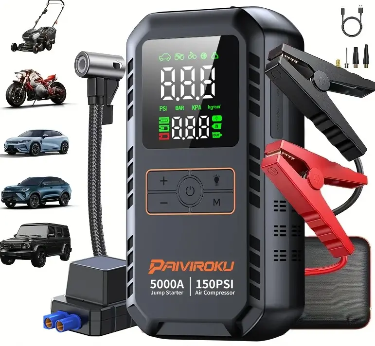 PAIVIROKU 4-IN-1 Car Jump Starter with Air Compressor 5000APeak Auto Battery Booster 150PSI Air Pump Power Bank Tire Inflator - Image 7