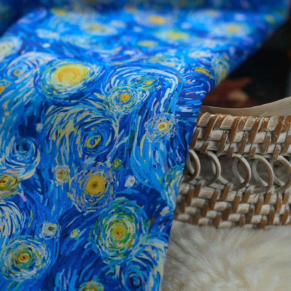 Starry Night Cotton Fabric - Artistic Print for Apparel, Tablecloths, Cushions, and DIY Crafts