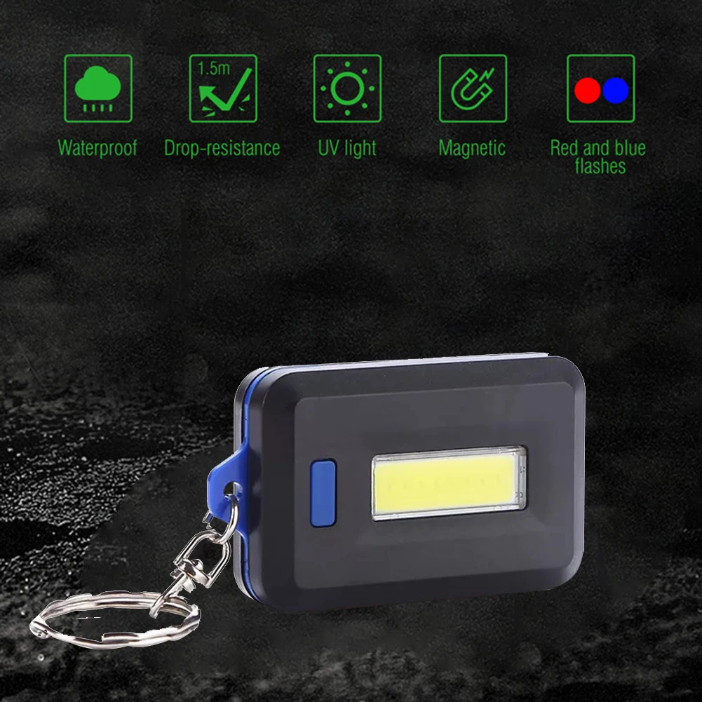Mini Portable COB LED Flashlight Keychain Emergency Camping 3 Modes Pocket Torch